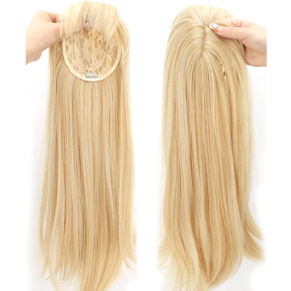 HUAYA Synthetic Women Hair Clip In Hair Piece With Bangs Cover Thinning Hair and White Hair Hairpiece Top Clip on Hair Extension