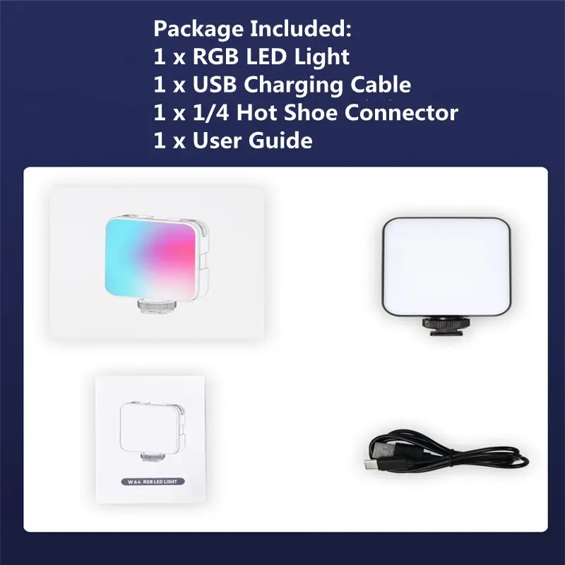 W64 RGB LED 사진 비디오 조명, 마그네틱 LED 카메라 조명, 25009000K 800LUX 2000mAh