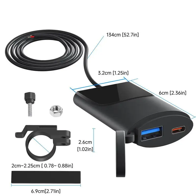 오토바이 USB 충전기 듀얼 포트 오토바이 QC 3.0 고속 충전기 어댑터, 자전거 LED 디스플레이, 휴대폰 충전기 어댑터 액세서리