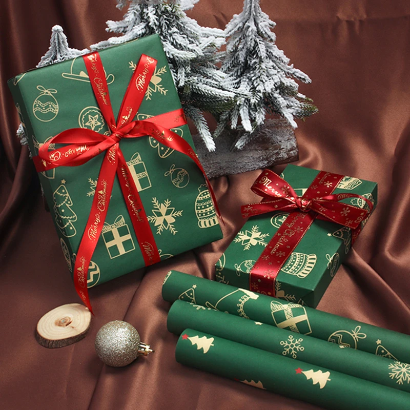 Christmas Gift Wrapping Paper Flowers Bouquet Gift Box Packaging Dark Green  Snowflake Gift Paper 10 Sheets - AliExpress