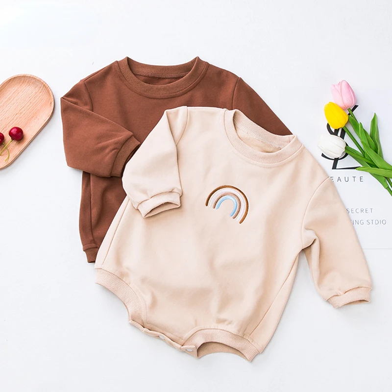 

Baby Grils Boys Long Sleeve Rainbow Rompers Spring Autumn Toddlers Boys Rainbow Bodysuits Loose Long Sleeve Rainbow Sweatshirts