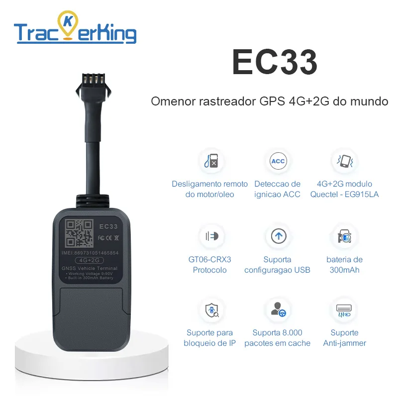 GPS Tracker 2units TrackerKing EC33 4G+2G Mini GPS M&oacute;dulo Quectel J16 Rastreador Support USB Configure With 300mAh Battery