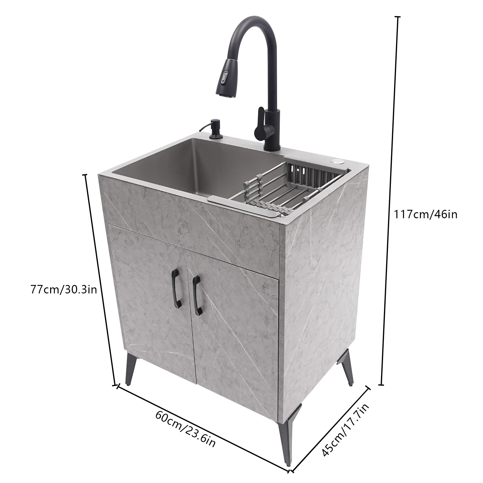 Grey Stainless steel and alloy Kitchen and Laundry Sink with Cabinet and Faucet, Cabinet with Sink for Laundry & Utility Room 4