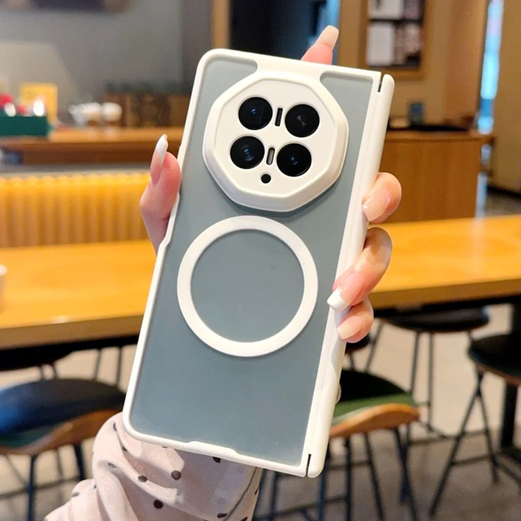 Translucent Magnetic Shockproof Phone Case with Full Hinge Protection and Wireless Charging Compatibility