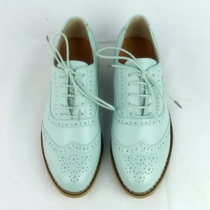 Women Shoes Blue Leather Flat | Blue Oxford Shoes Women | Blue Flat ...