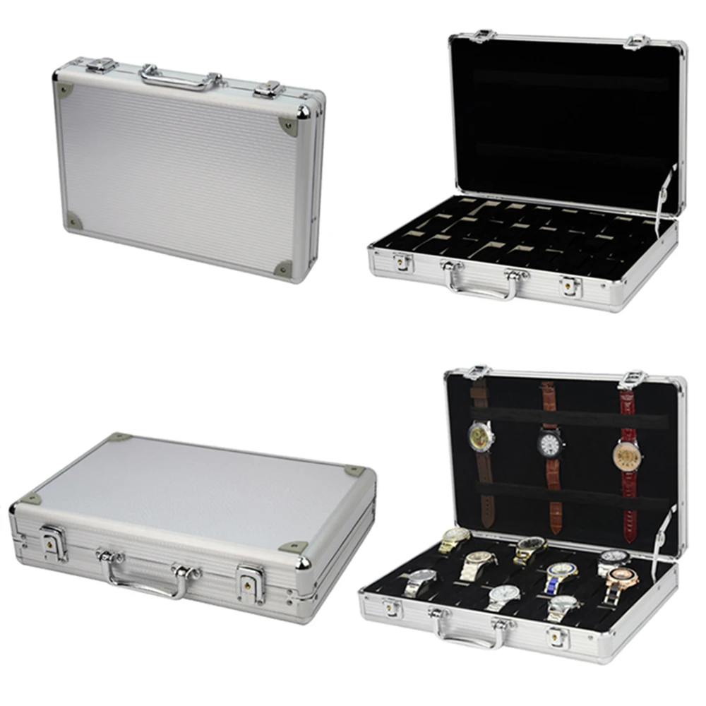 6/12/24 Grid Aluminium Watches Box Useful Jewelry Watches Display Storage Box Square Case Suede Inside Rectangle Watch Holder