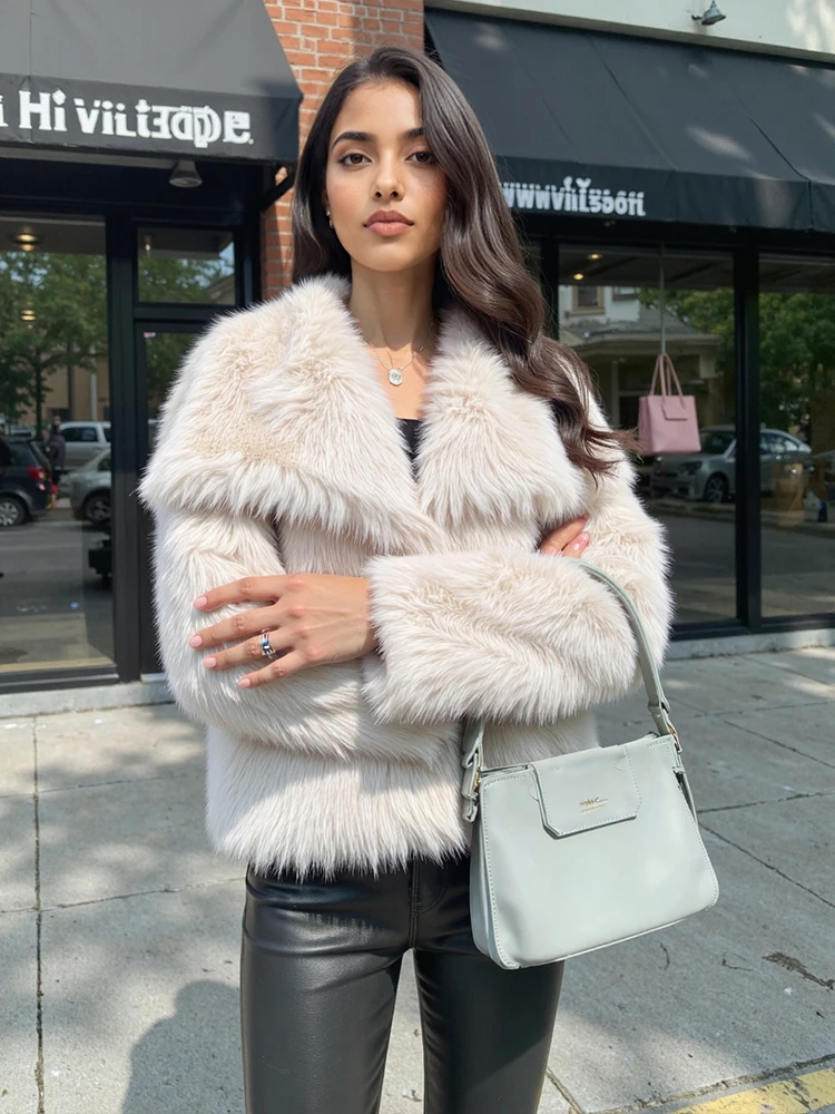 2025 Winter Jackets For Women Faux Fur Warm Woman Jacket Coat Long Sleeve Lapel Loose Plush Fluffy Thick New In Outerwears