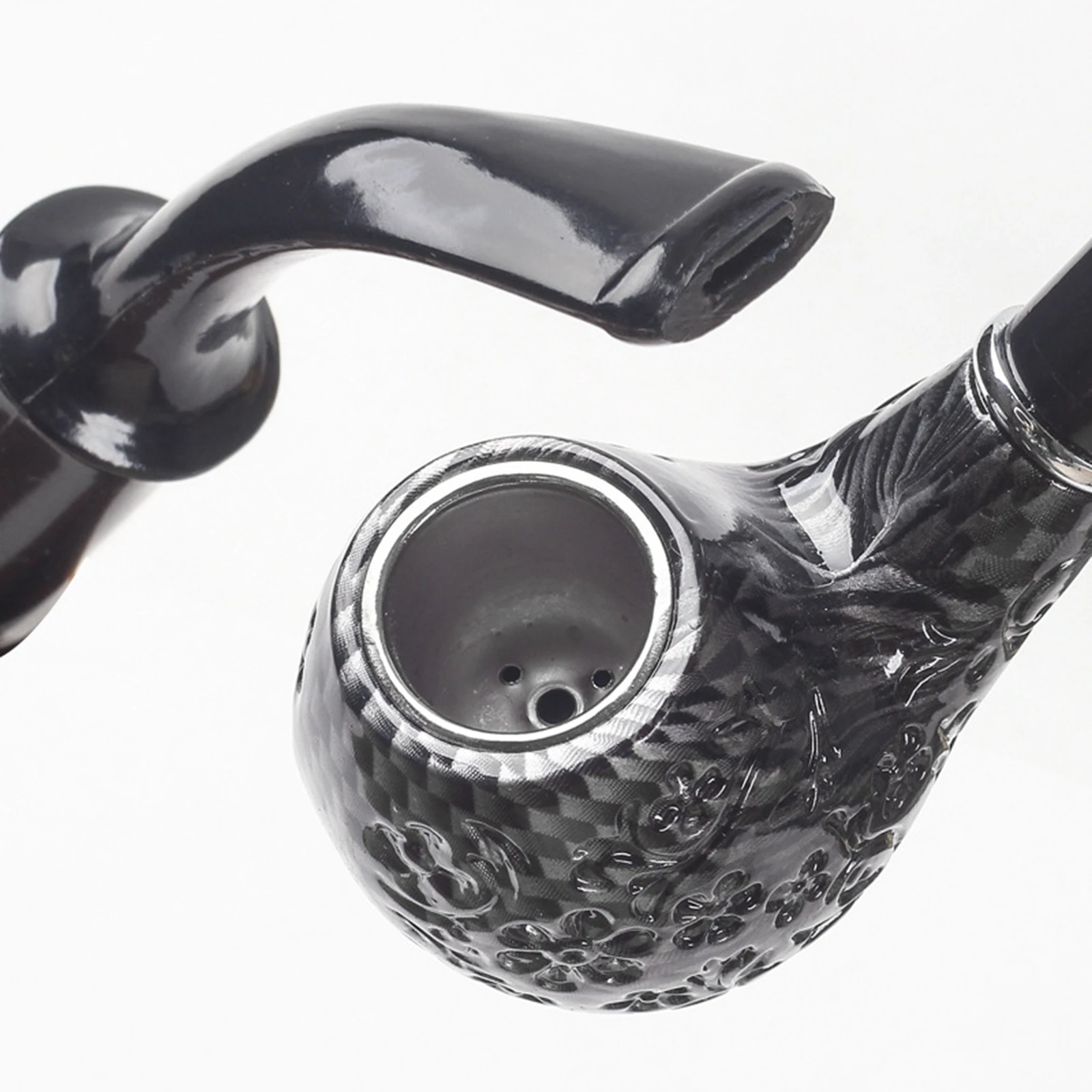 1pc Cigarette Tobacco Black Carved Curved Resin Pipe, Detachable Resin Tobacco Pipe, Smoking Pipe