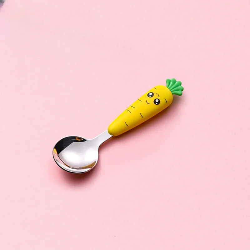 Baby Rice Spoon Cartoon Carrot Spoon Short Fork Children's Tableware Set Stainless Steel