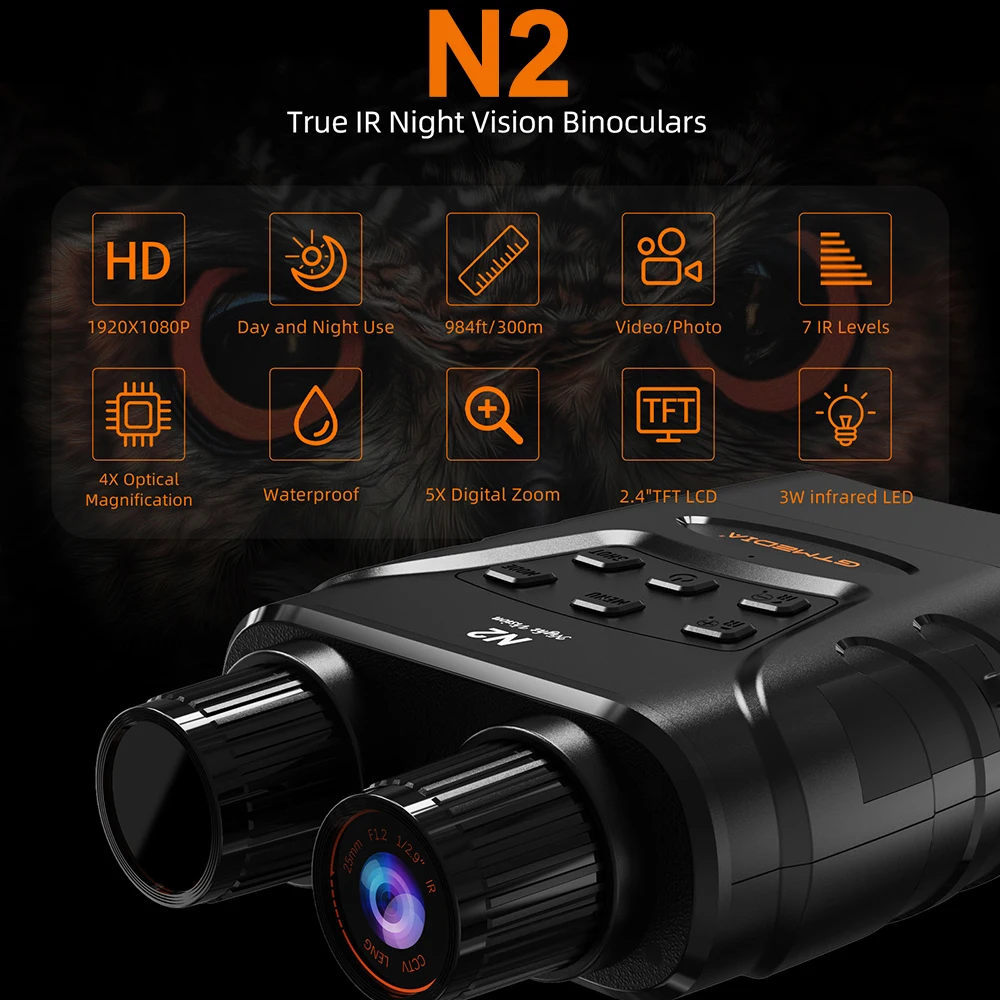 

Бинокль ночного видения GTMEDIA N2, 1080P FHD видео, цифровой зум 300 м, нм инфракрасный, 5-кратный цифровой зум телескоп для дневного и ночного использования