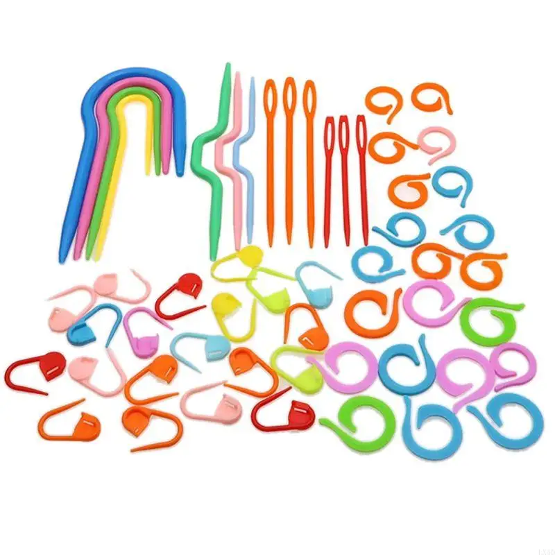 LXAD 53Pcs Plastic Crochet Hooks Stitch Markers Counter Knitting Needles Tools Set