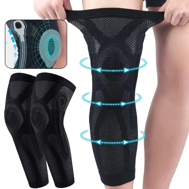 Sports Leg Compression Sleeve Long Knee Pads Protector Non-slip Knee Brace Support for Joint Pain Relief and Injury Recovery
