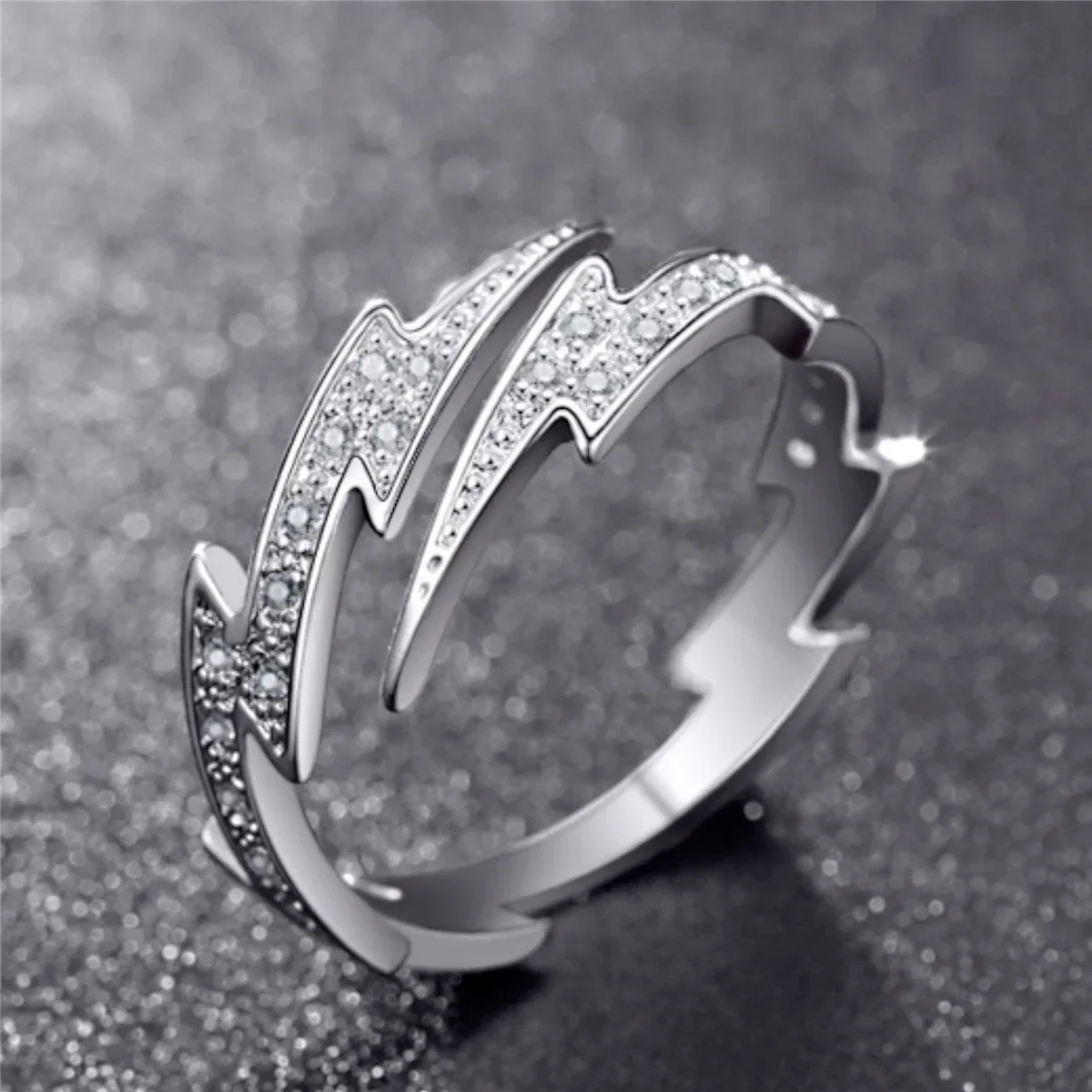 Zircon Rings Fashion Rings Punk Rings Men Silver Color Lightning Open Adjustable