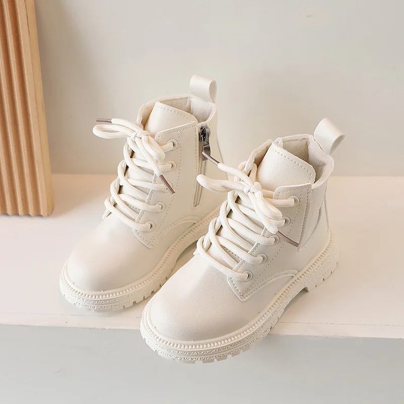 Beige Leather Kids Boots for Boys and Girls