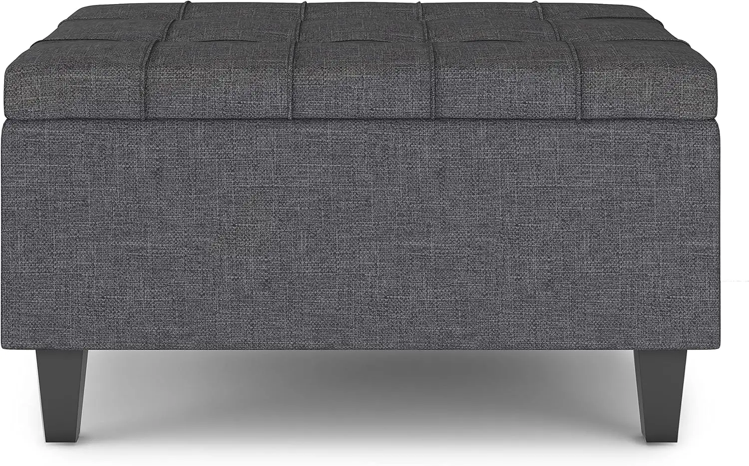 Simplihome Harrison 34 Inch Wide Transitional Rectangle Small Coffee Table Storage Ottoman In Slate Grey Linen Look Fabric, 5