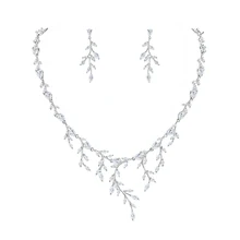 WEIMANJINGDIAN Brand New Arrival Vines Design Bling Zircon Bridal Jewelry Necklace and Earrings Leaf Wedding Set