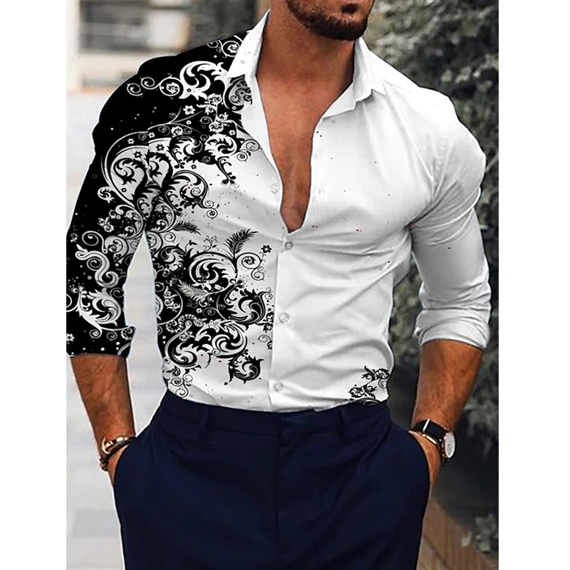 Autumn Fashion Men Shirts Oversized Shirt Casual Totem Print Long Sleeve Tops Men's Clothing Club Cardigan Blouses High Quality