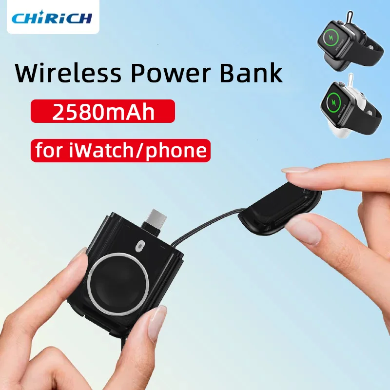 

Wireless Mini Power Bank For Apple Watch Portable Charger 2580mAh PowerBank External Spare Battery For iPhone iWatch Series