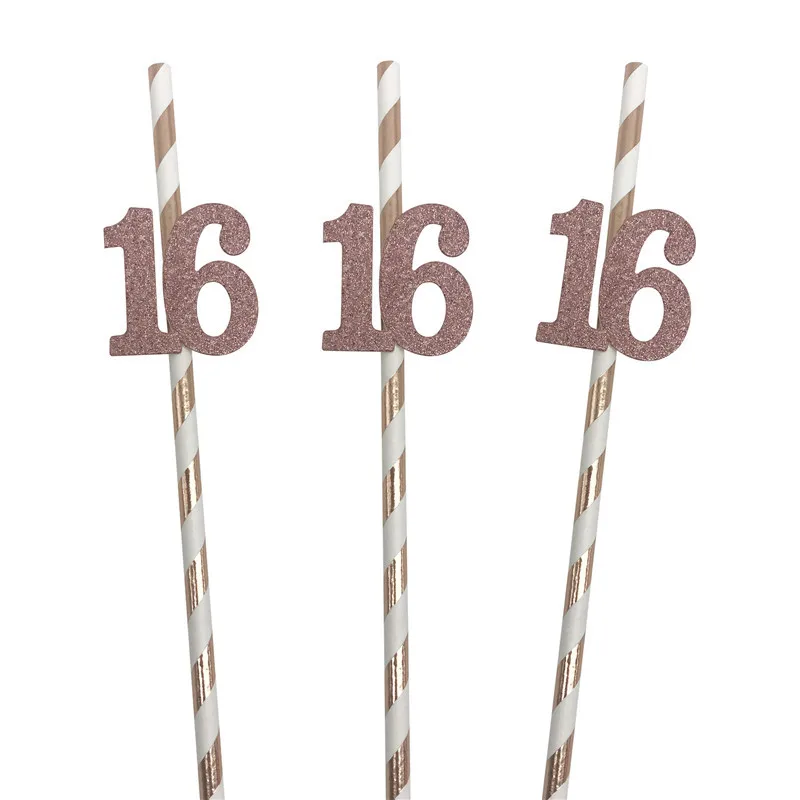 Rose Gold Milestone Celebration Straws - Elegant Birthday & Anniversary Party Decorations