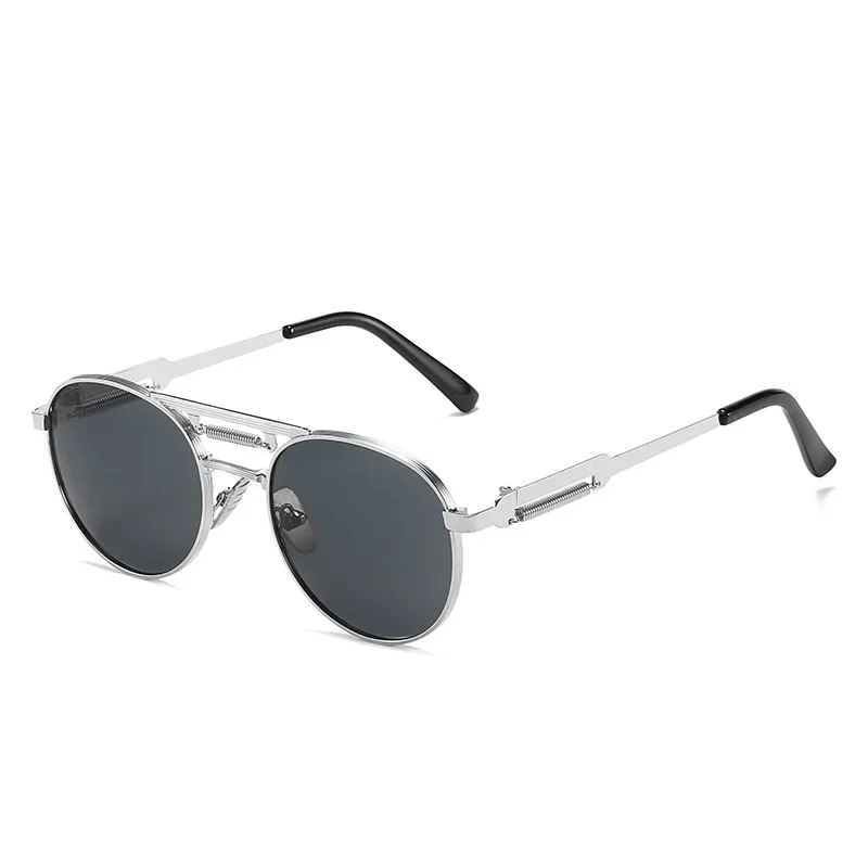 

Punk Style Sunglasses Retro Sunscreen Personality Metal Spring Leg Round Sunglasses Men and Women Alike
