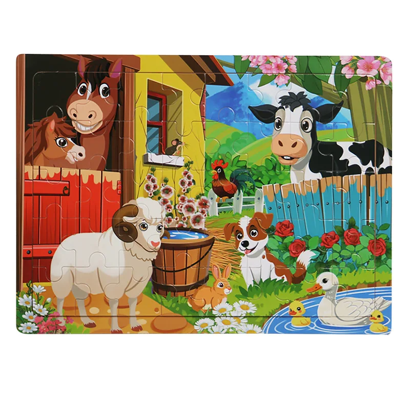 Kids' Educational Wooden Cartoon Animal & Vehicle 3D Puzzle Set - 40 Pieces