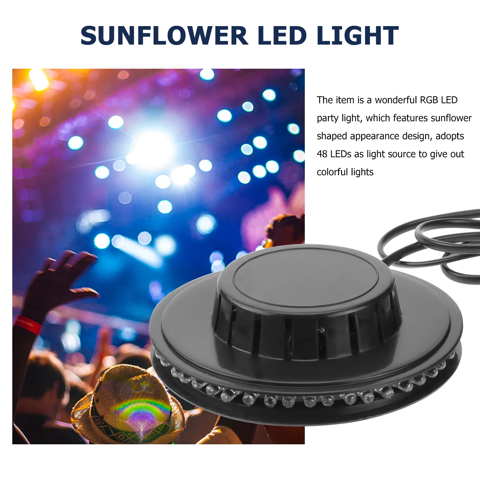 해바라기 모양의 48-LED Rgb 무대 조명(자동 회전 및 사운드 활성화 모드 포함) Dj 장비용 LED 파티 조명 블랙