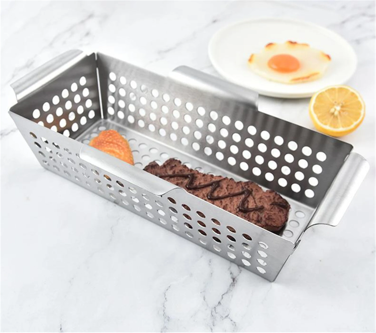 Vegetable Grill Basket Stainless Steel BBQ Leaky Frying Food Holding Pan Outdoor Barbecue Tools and Gadgets Mallzona