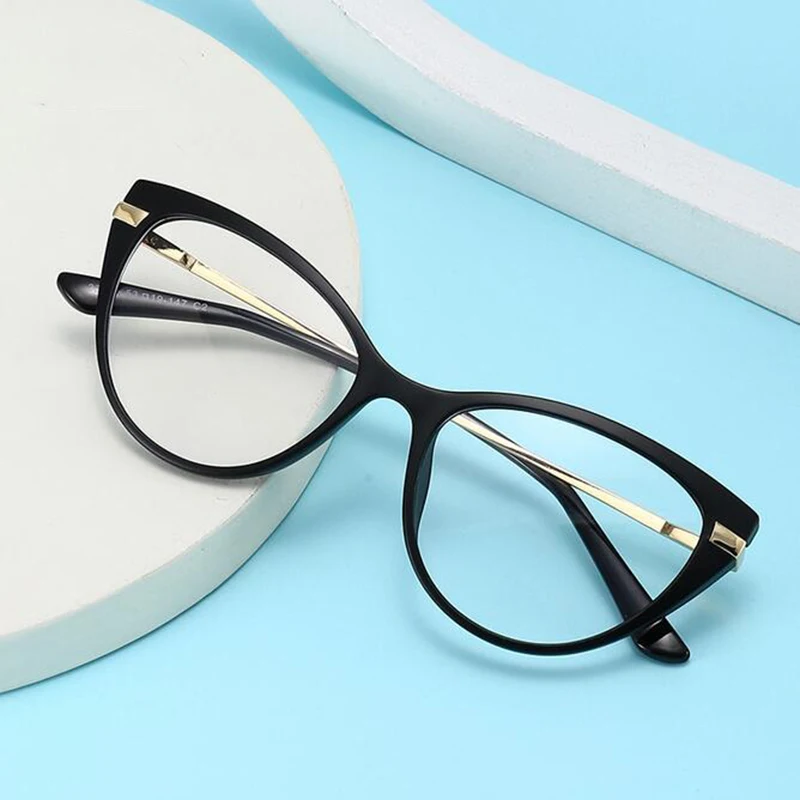 Okulary Cat Eyes z magnetycznymi nakładkami – metalowe zauszniki, przeciwsłoneczne i korekcyjne 4 2353 Cat Eyes TR90 Frame metalowe nóżki uchwyt magnetyczny okulary dla osób z krótkowzrocznością 0 -1.0 -2.0 To -6.0, nadwzroczność okulary przeciwsłoneczne + 0.5 + 1.0 + 2.0 do + 6 2
