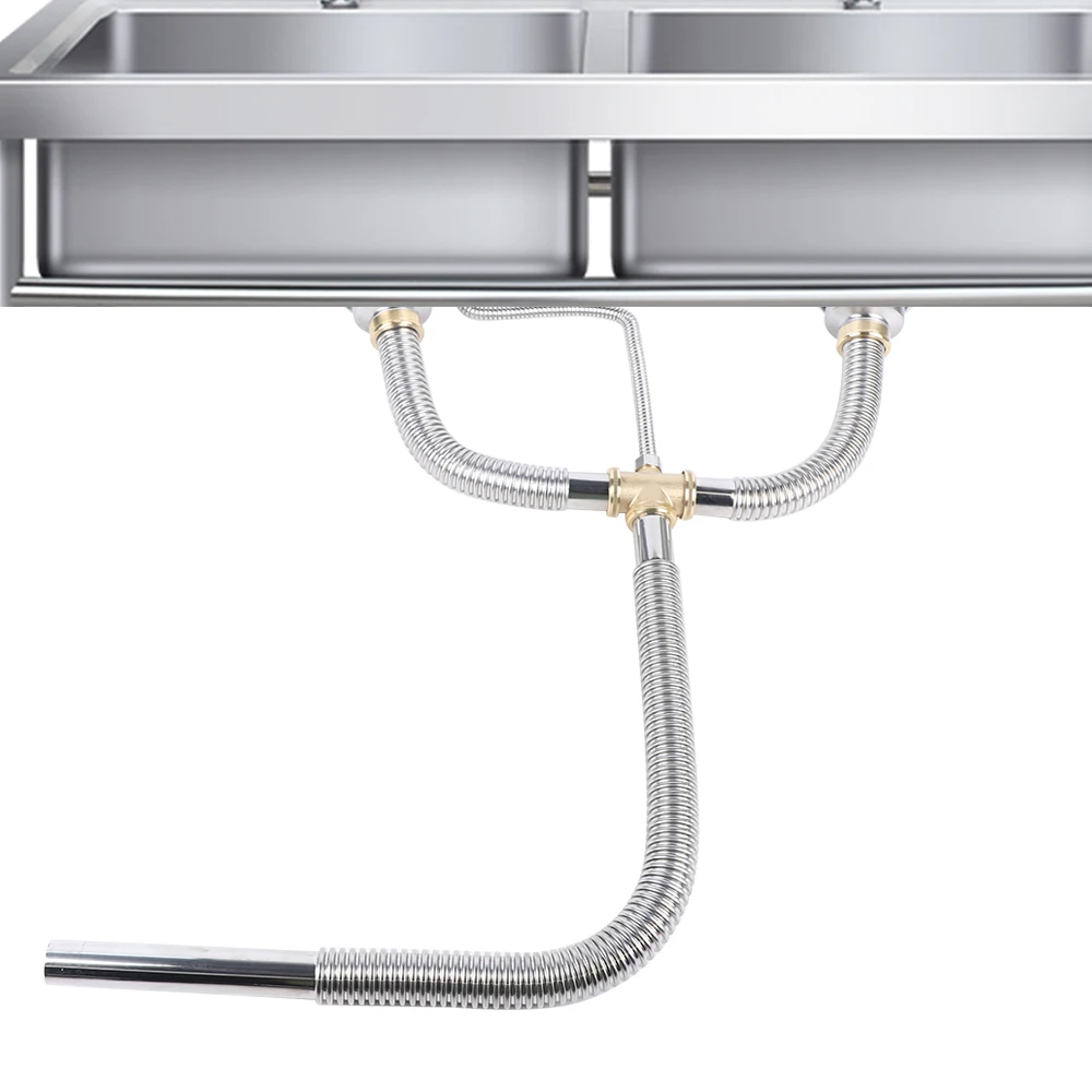 Silver Double Bowl Kitchen Sink Pipe Fitting Plumbing Drain Kit Replace Part Stainless Sink Pipe Plumbing Replacement
