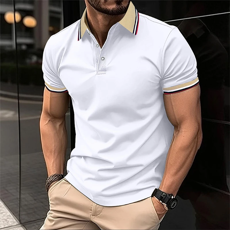 Männer Sommer Feste Beiläufige Büro Atmungsaktive Baumwolle Polo-Shirt Mode Marke Männlich Business Hohe Qualität Gestreiften Kurzarm Top – Detail 3
