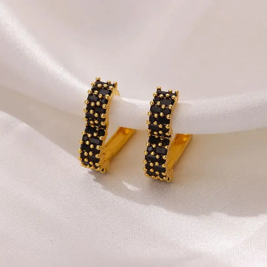 Black Zircon Earrings Stud For Women Girls