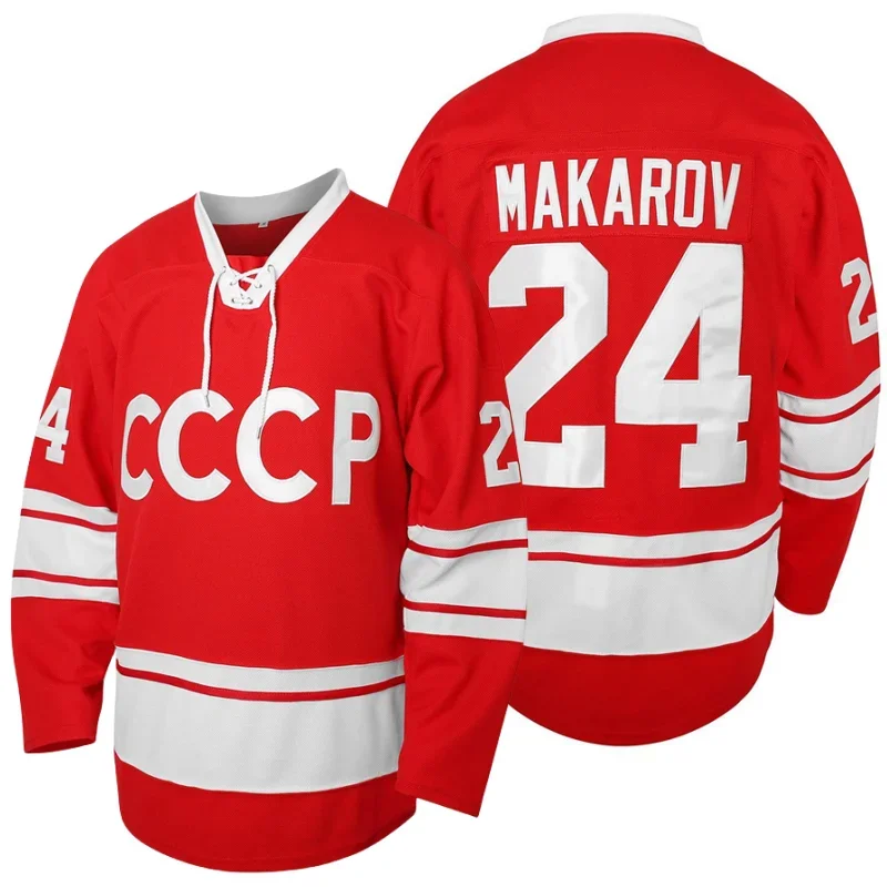 Men's Ice Hockey Jersey Outdoor Sportswear Embroidered Tops Movie CCCP MAKAROV #24