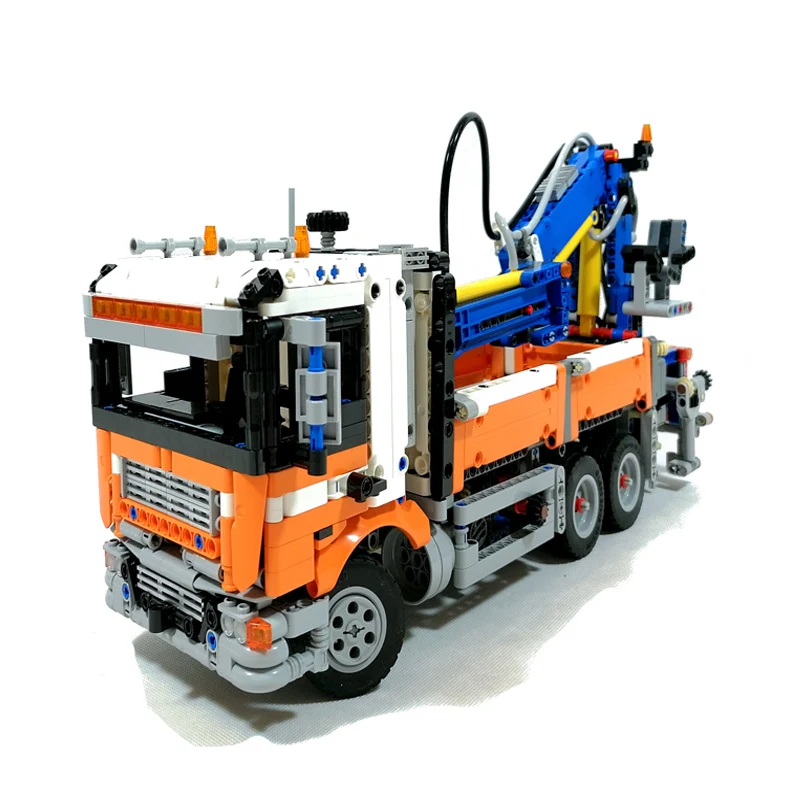 

New MOC-flat car with crane trailer technology assembled building blocks truck model Building Blocks Bricks Adults Toys Gifts