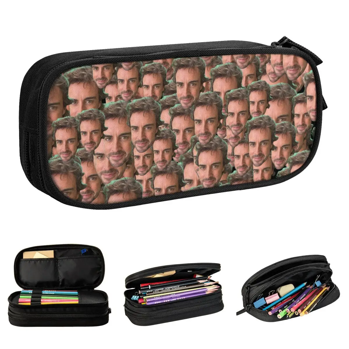 Fernando Alonso Funny Face Pencil Cases Pen Box For Girls Boys Large Storage Bags Students School Gift Stationery