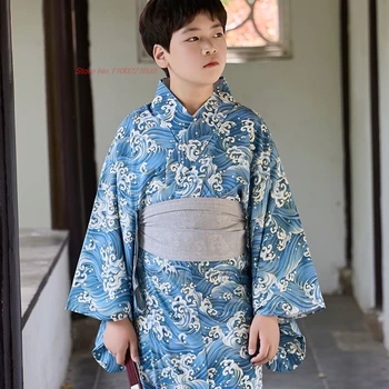 2025 children's japanese vintage clothes retro japanese kimono robe+belt national flower print kimono traditional kimono yukata