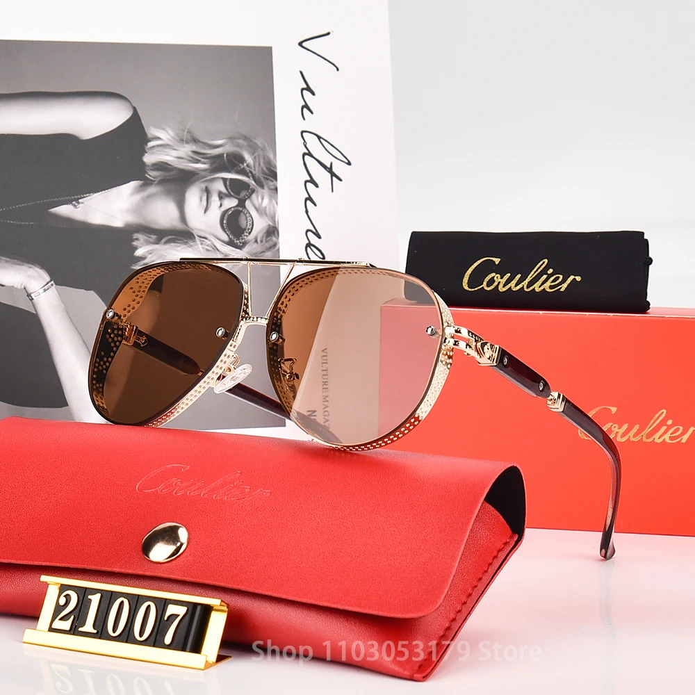 Coulier High Quality Goggle Women Metal Sun Glasses Classic Business Anti Blue Light Shades Leopard Driving Men Sunglasses UV400