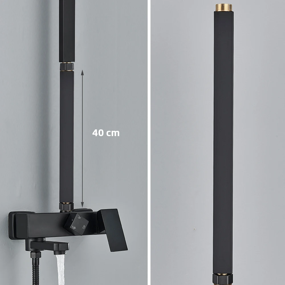 30/40cm Round and Square Extension Tube shower pipe extension For Bathroom Shower Faucet Black General Interface Extension Tubes Extra Extend Pipe
