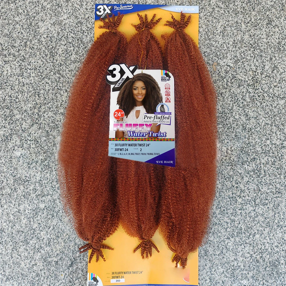 24'' Pre-fluffed Afro Kinky Braiding Hair Water Twist Braid Synthetic Hairs 3 Strands Kinky Twist Braiding Hair for Black Women 5