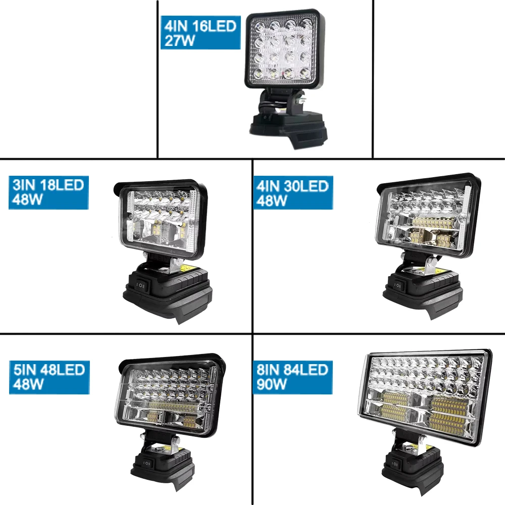 Portable Spotlight Camping Lamp 3/4/5/8Inch Led Light Portable Spotlights Cordless Outdoor Working Fishing Handheld Emergency Tools Light Fit Makita 18V Battery