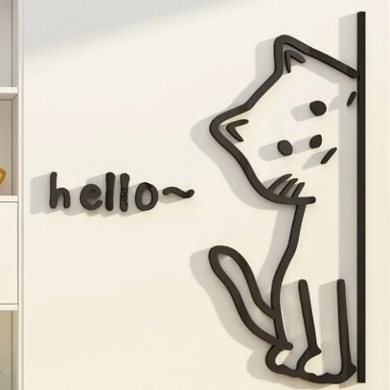 Hello Welcome Acrylic Mirror Wall 3D Cartoon Bear Wall Stickers Cartoon Cat Stickers Home Shops Cafes Door Window Decorations
