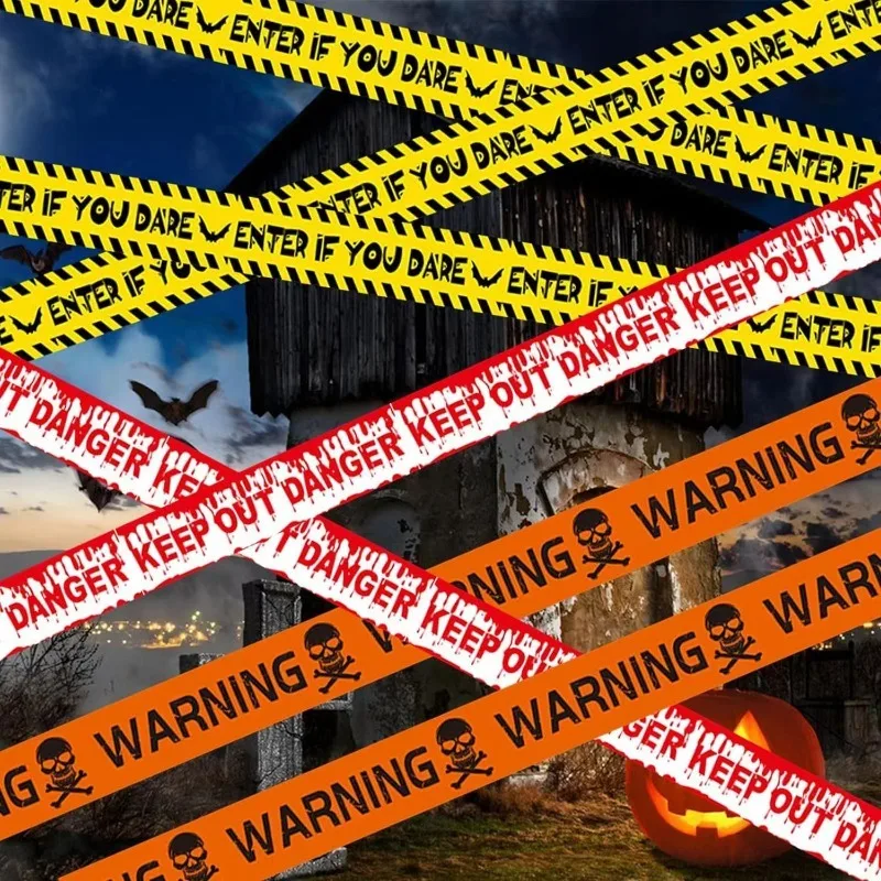 Yellow Plastic Warning Tape with Danger Signs for Yard Haunted House
