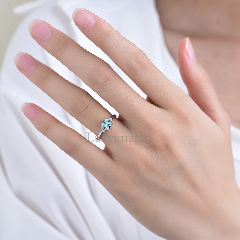 Luxyimagic Nano Aquamarine Rings for Women Silver 925 Jewelry Gemstones Birthstone Wedding Engagement Anniversary Gift for Her Silver Ring Silver Rings