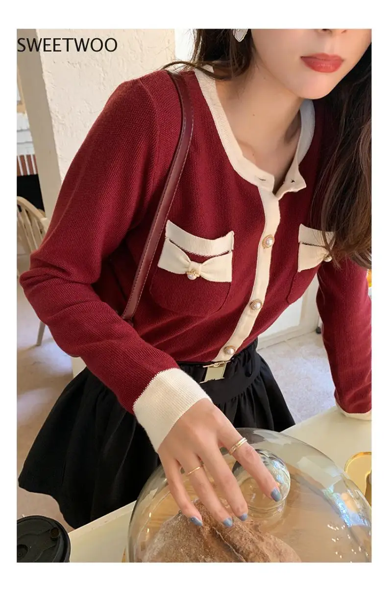 

Knitted Cardigan for Women Elegant French Autumn 2021 New Thin Sweater Outwear Fashion Tops Female Tide Chic Contracted Fashion