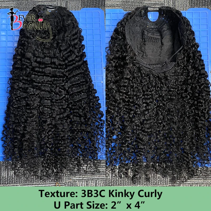 3B3C Kinky Curly Wig U Part Wigs For Women Gluesless Human Hair Wig Mongolian Afro Kinky Curly V Part Short Bob Cut Reay To Wear