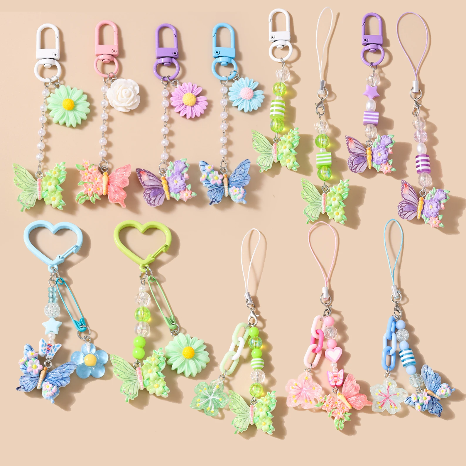 Aihua Schöne bunte Blume Schmetterling Schlüsselanhänger handgemachte Handy Lanyard Telefon Kette hängen Telefon Gurt Anhänger Schmuck Geschenke