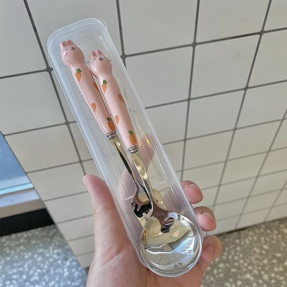 Children Spoon Forks Box Kids Stainless Steel Kids Cutlery Portable Baby Feeding Utensils Baby Spoons Tableware Set 2pcs stainless steel cutlery set fork spoon set