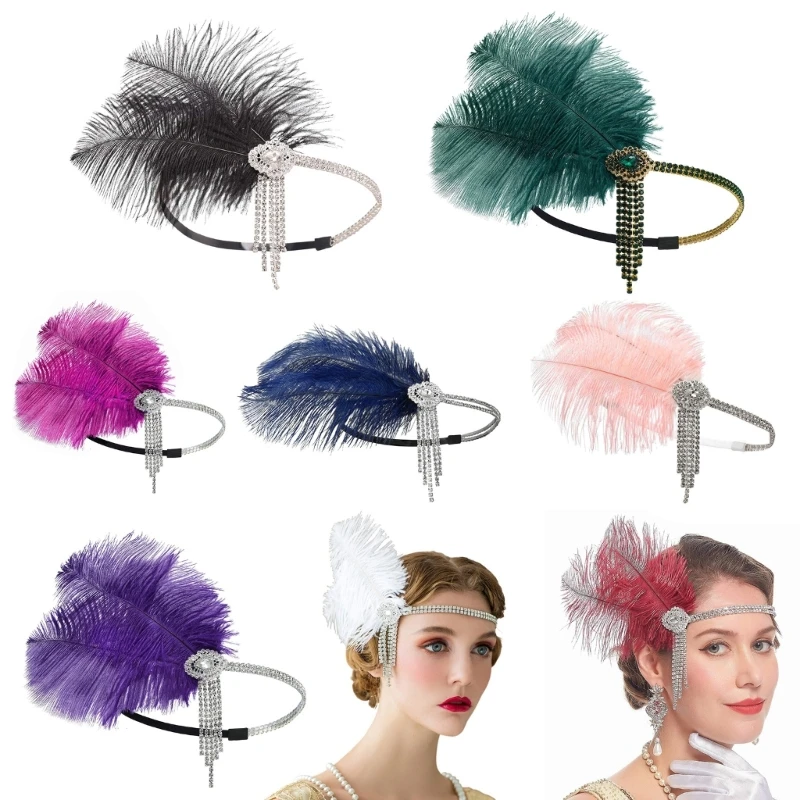 

Feather Flapper Headbands 1920s Prom Queen Headpiece for Special EventWedding Engagement Night Headwear Hair Styling