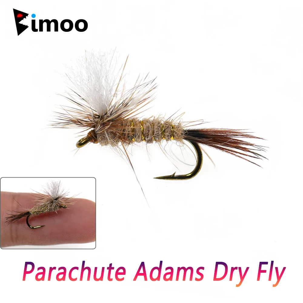 

Bimoo 6PCS Grizzly Brown Hackle Parachute Adams Dry Fly Barbed Fly Hook May Fly Midge Fly Caddis Fly Trout Fishing Lures Baits