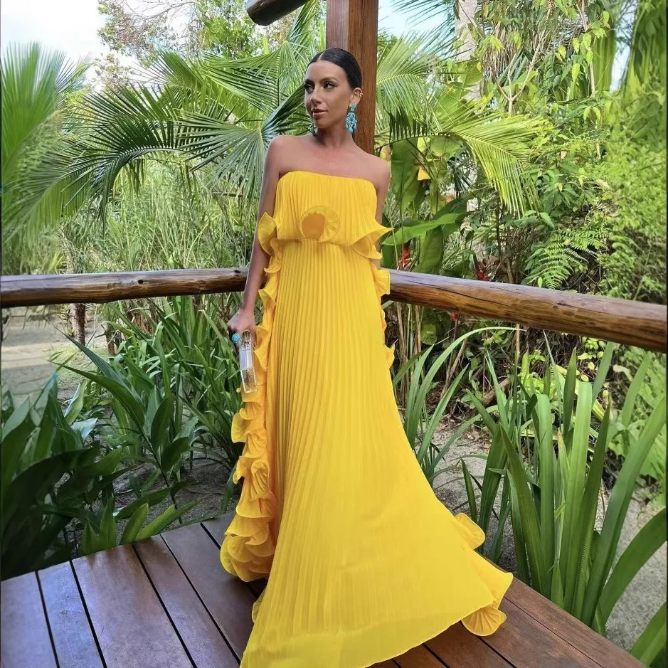 Summer Beach Sexy Bal Long Dr Women's Strapl Gown High Waist Polyester Material No Sve Fairy Skirt Sle