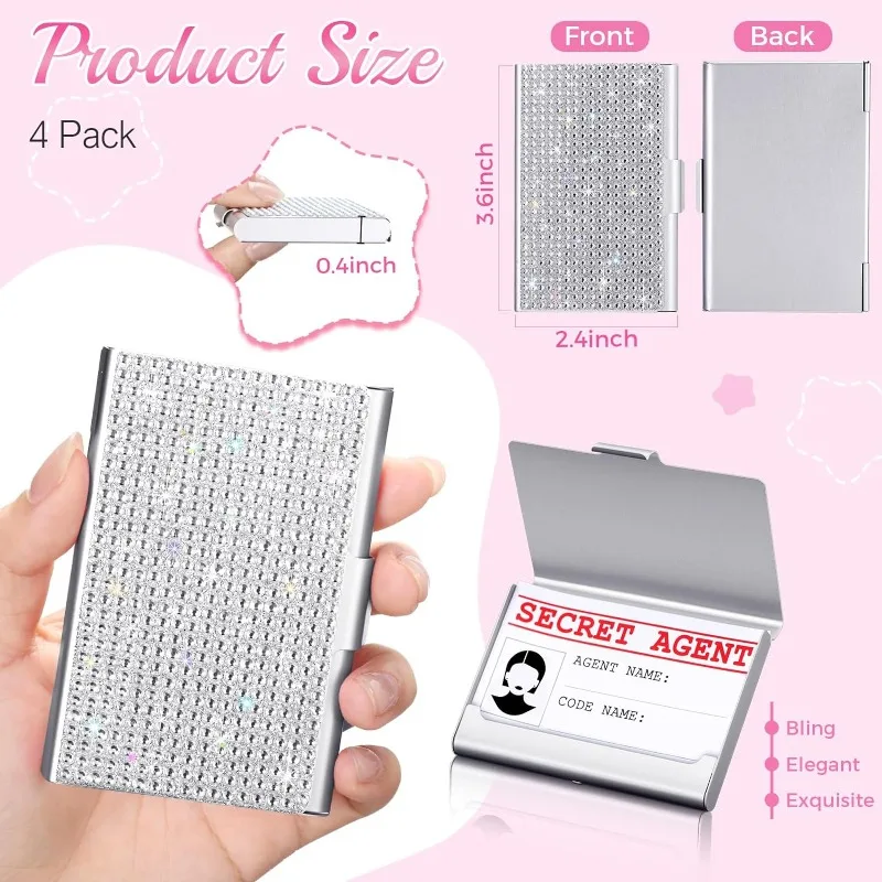 Qinsuee Bling Bling Small Business Card for Women 10-20 Sheets Capacity, Alloy Business Card Case, Pocket, Slim Business Card 2
